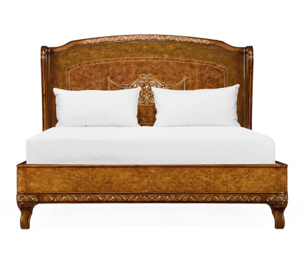 Louis XV Style Burl Walnut & Mother of Pearl US King Bed