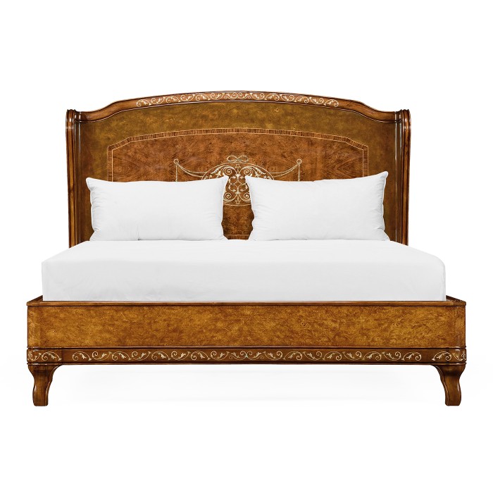 Louis XV Style Burl Walnut & Mother of Pearl US King Bed
