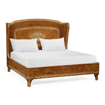 Louis XV Style Burl Walnut & Mother of Pearl US King Bed