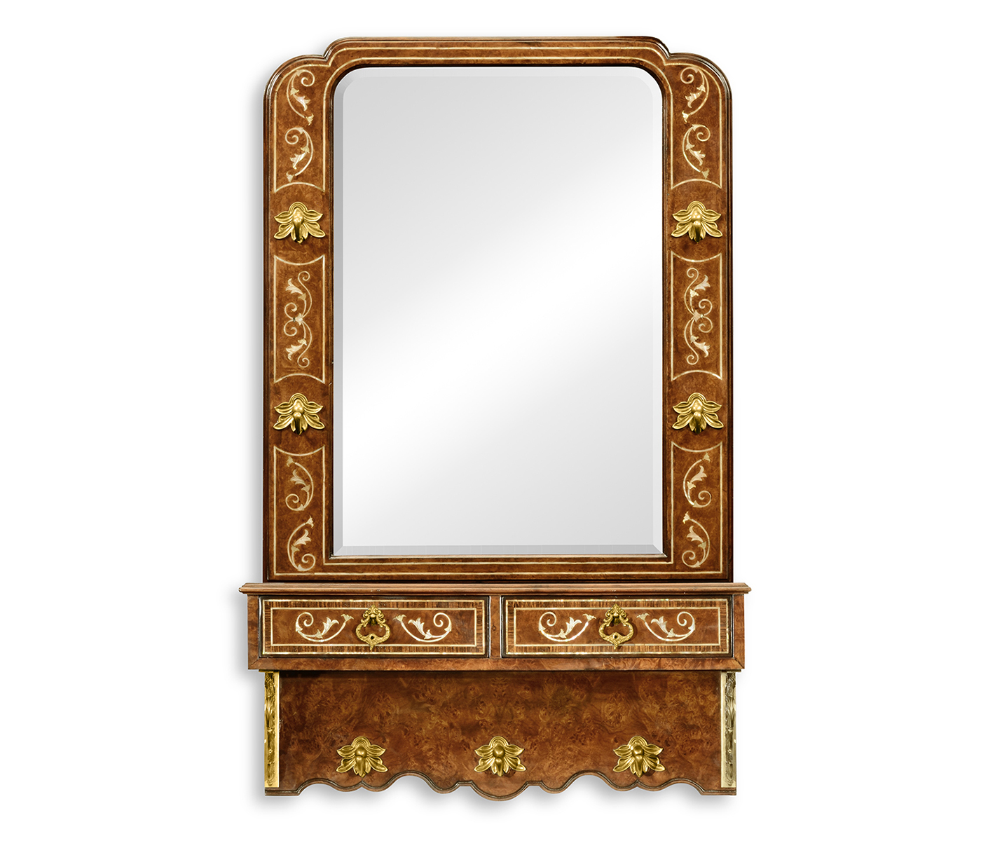 Burl and mother of pearl inlaid hall mirror