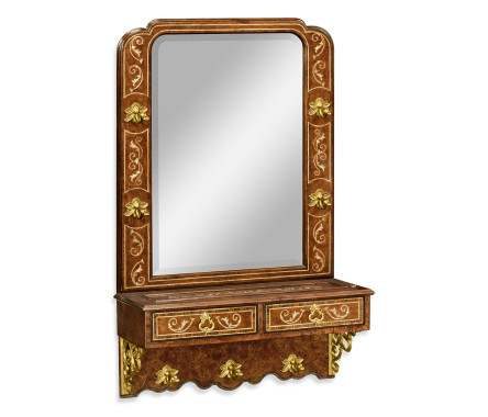 Burl and mother of pearl inlaid hall mirror