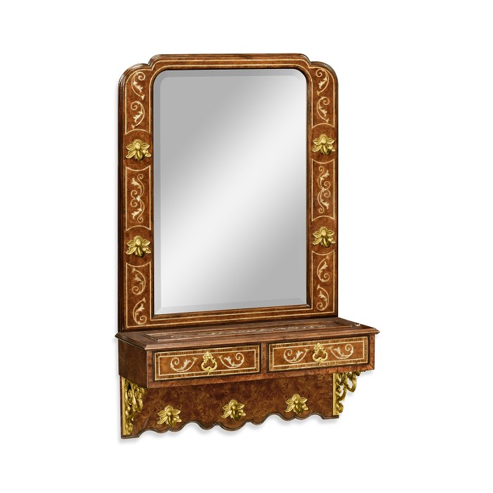 Burl and mother of pearl inlaid hall mirror