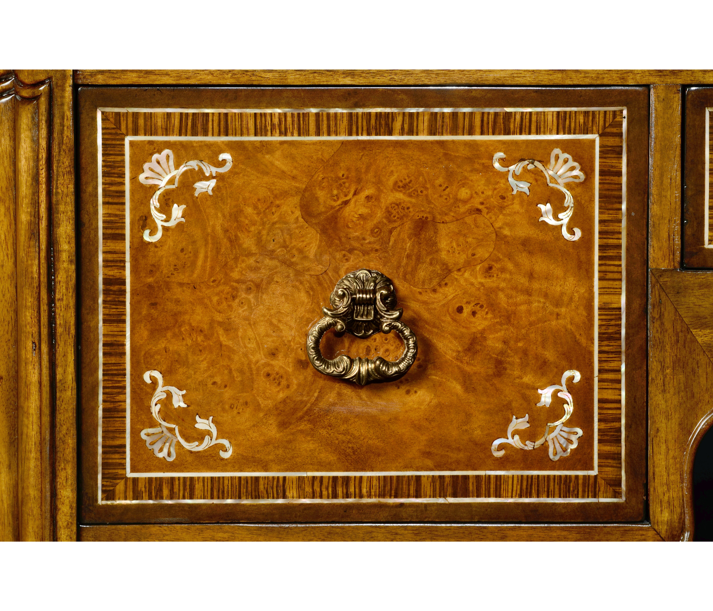 Burl and mother of pearl inlaid desk