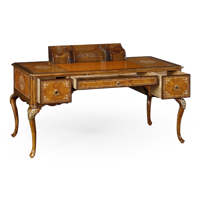 Burl and mother of pearl inlaid desk