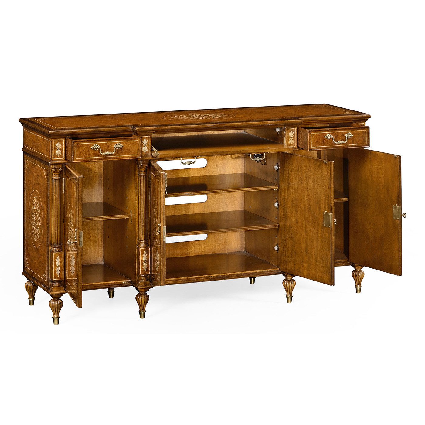 Burl & Mother of Pearl Inlaid Sideboard (Wood Door)