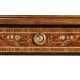 Burl and mother of pearl inlaid nest of two tables with carved legs