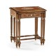 Burl and mother of pearl inlaid nest of two tables with carved legs