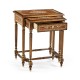 Burl and mother of pearl inlaid nest of two tables with carved legs