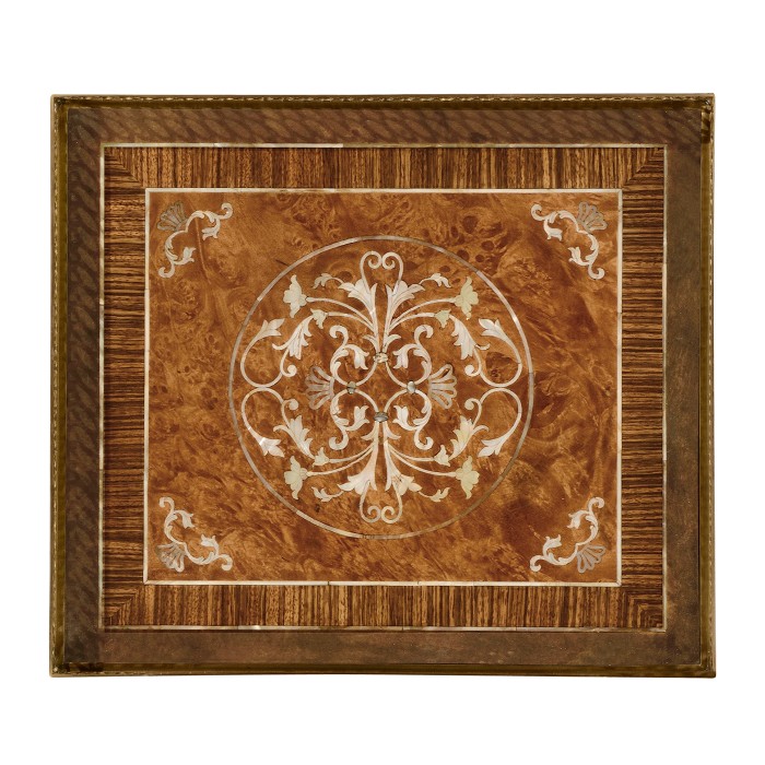 Burl and mother of pearl inlaid lamp table