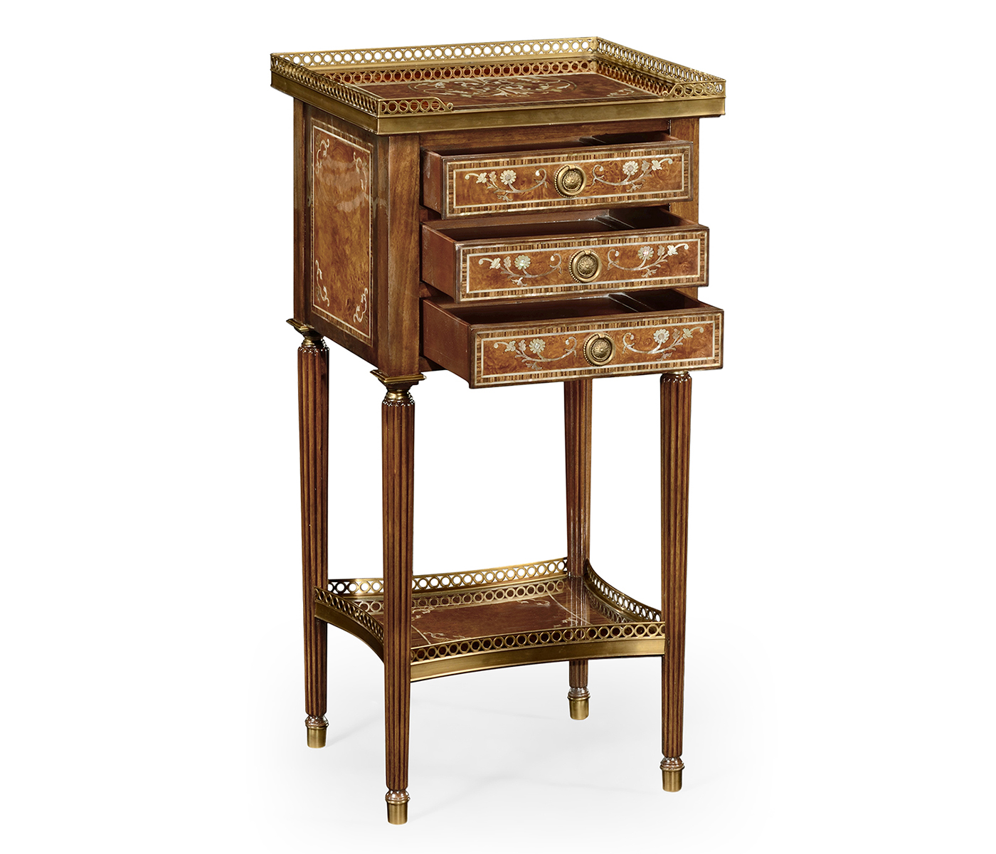 Burl and mother of pearl inlaid lamp table
