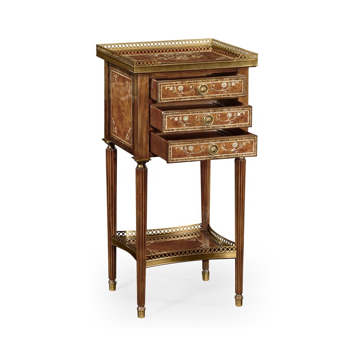 Burl and mother of pearl inlaid lamp table