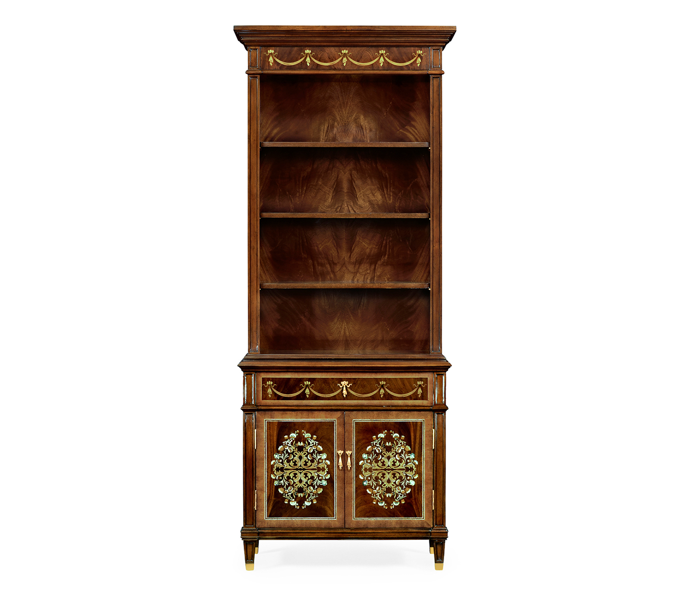 Tall Mahogany & Mother of Pearl Bookcase on Chest