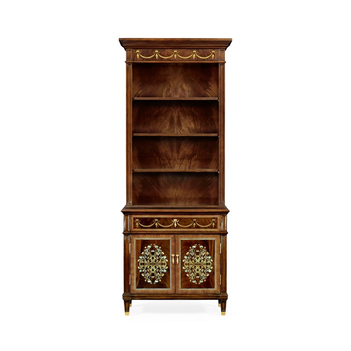 Tall Mahogany & Mother of Pearl Bookcase on Chest