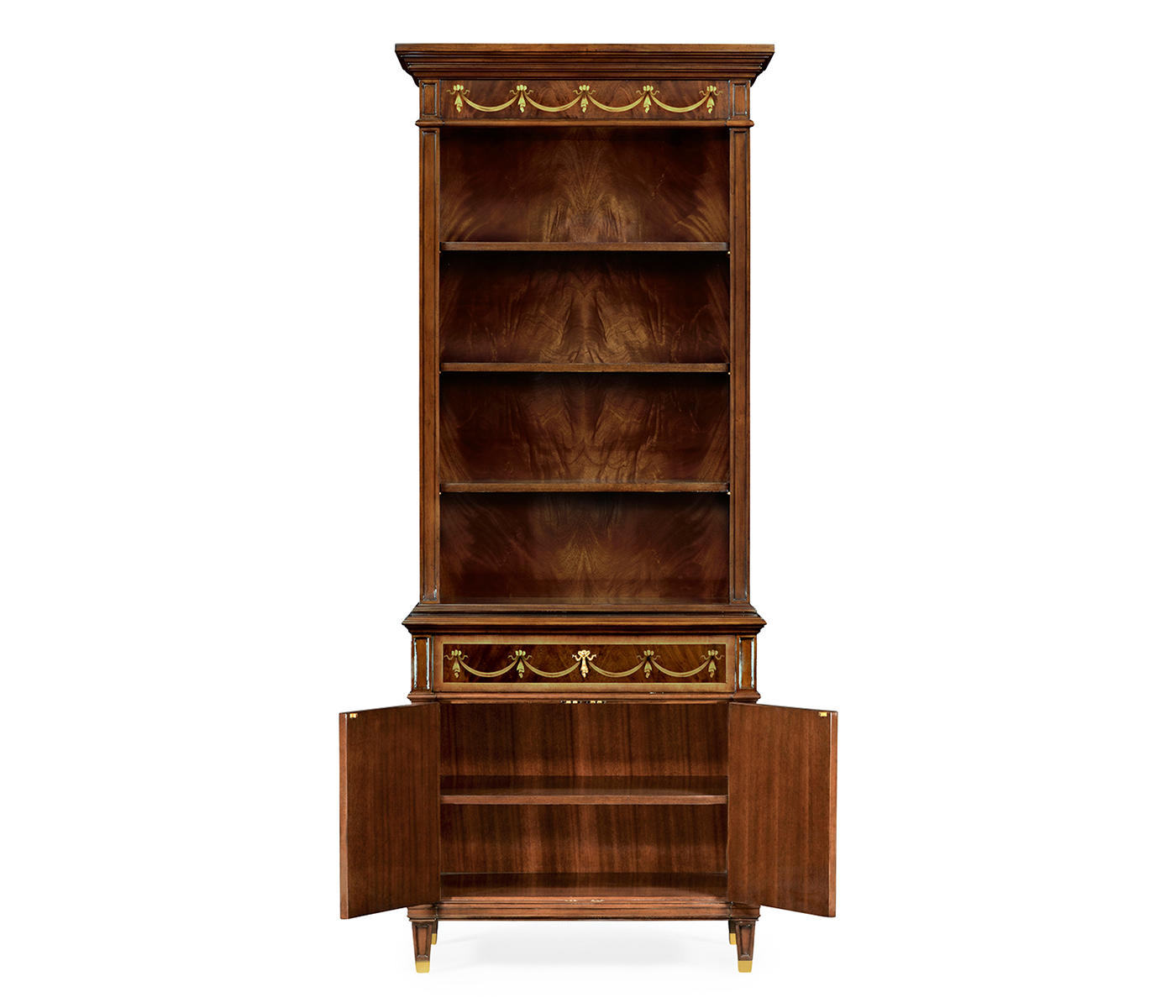 Tall Mahogany & Mother of Pearl Bookcase on Chest