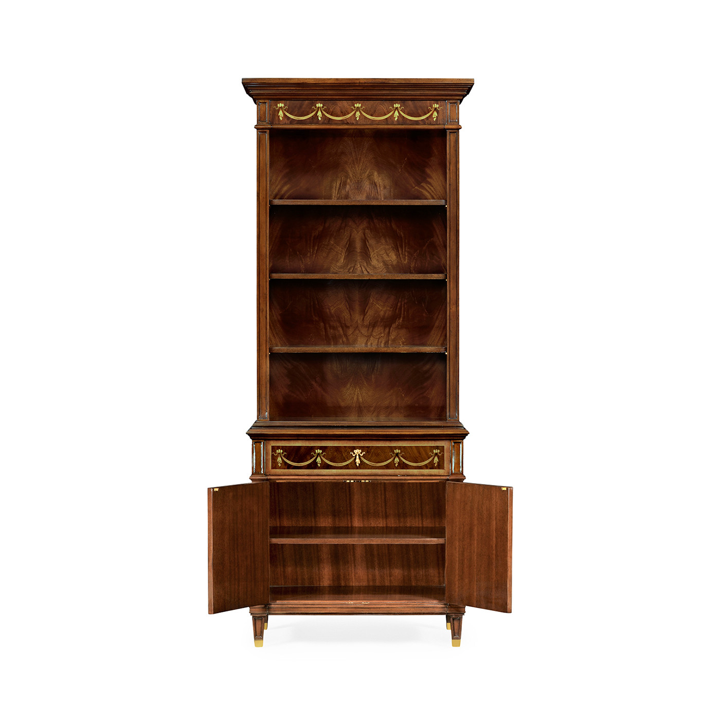 Tall Mahogany & Mother of Pearl Bookcase on Chest
