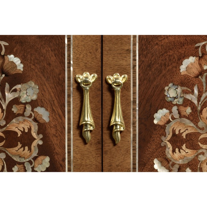 Tall Mahogany & Mother of Pearl Bookcase on Chest