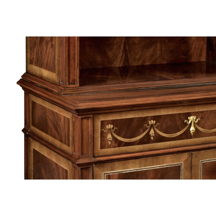 Tall Mahogany & Mother of Pearl Bookcase on Chest