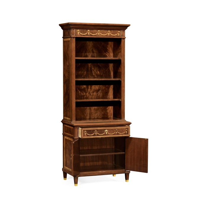 Tall Mahogany & Mother of Pearl Bookcase on Chest