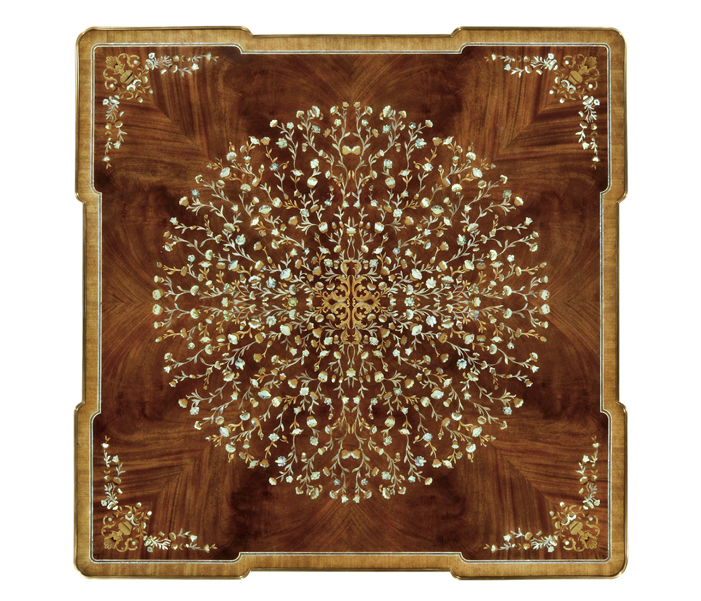 Mahogany Square Coffee Table with Brass Details