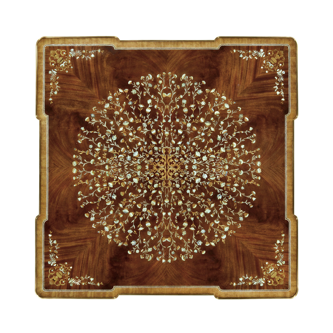 Mahogany Square Coffee Table with Brass Details