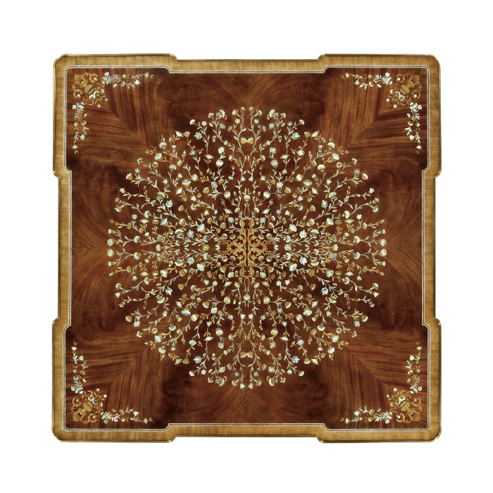 Mahogany Square Coffee Table with Brass Details