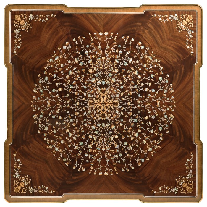 Mahogany Square Coffee Table with Brass Details