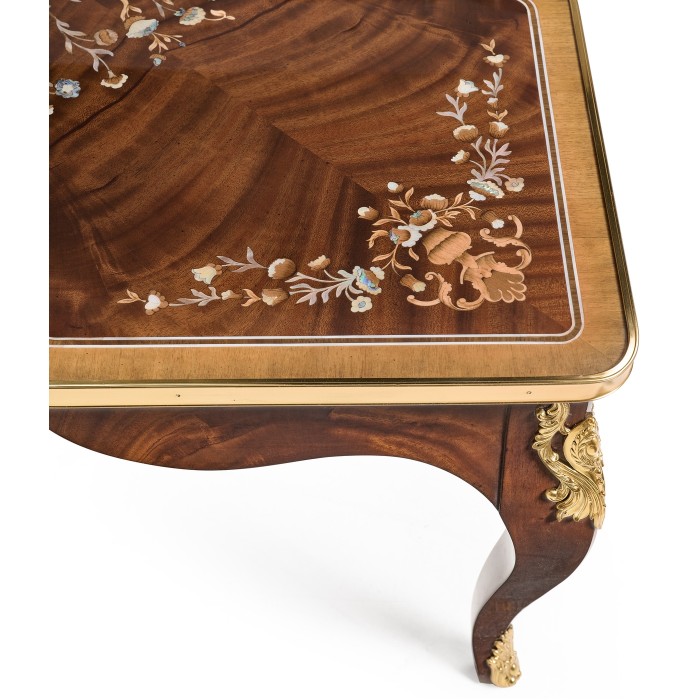 Mahogany Square Coffee Table with Brass Details