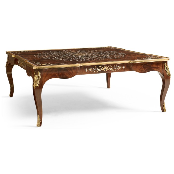 Mahogany Square Coffee Table with Brass Details