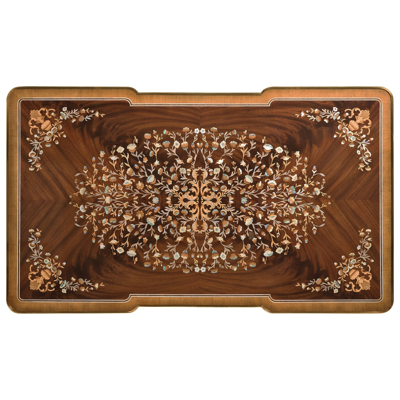 Mahogany Rectangular Coffee Table with Brass Details