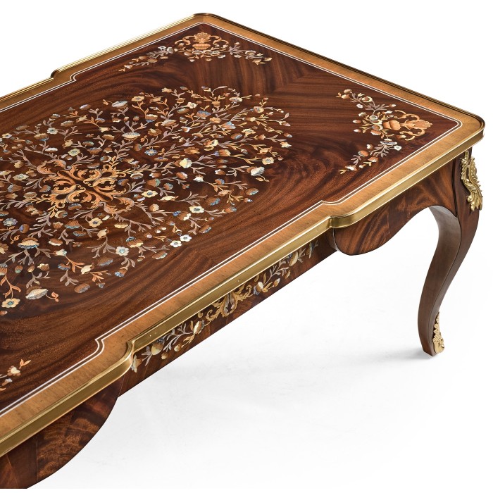 Mahogany Rectangular Coffee Table with Brass Details