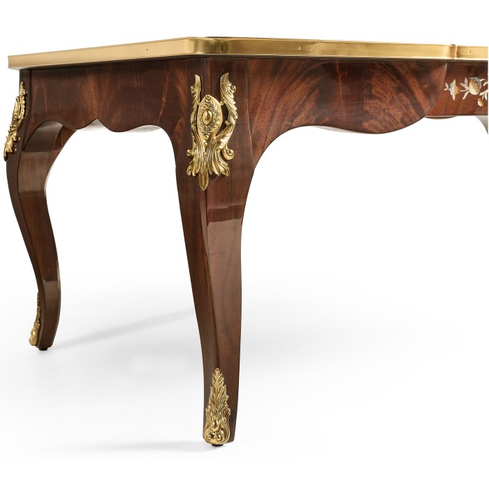 Mahogany Rectangular Coffee Table with Brass Details