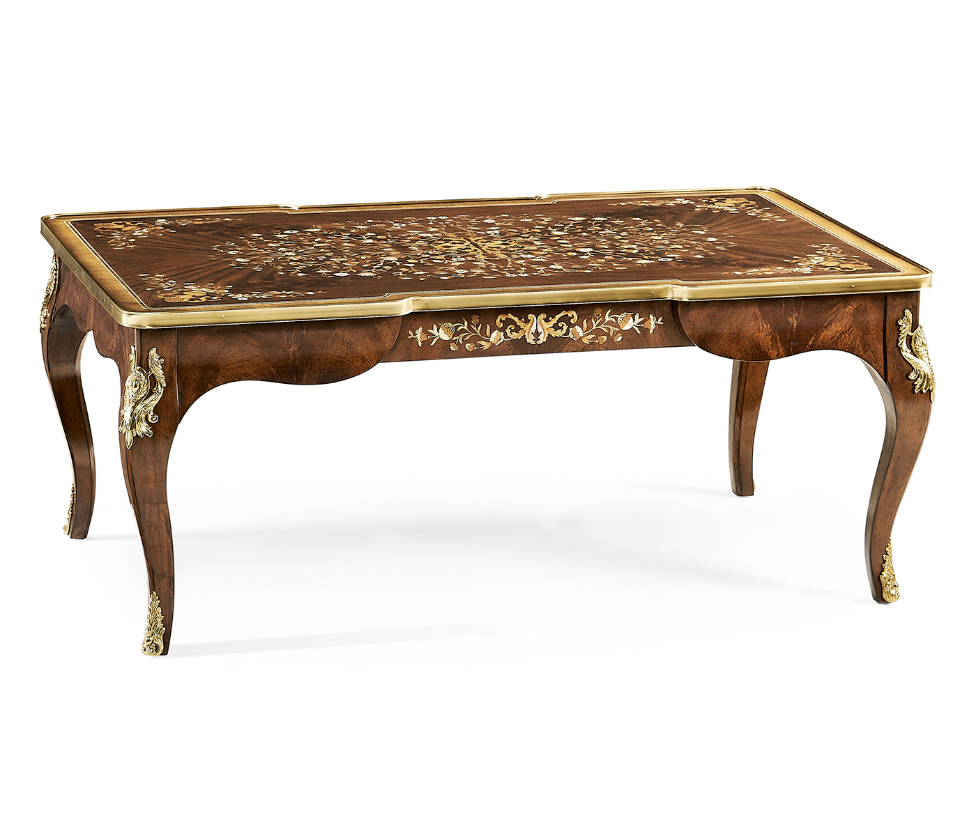 Mahogany Rectangular Coffee Table with Brass Details