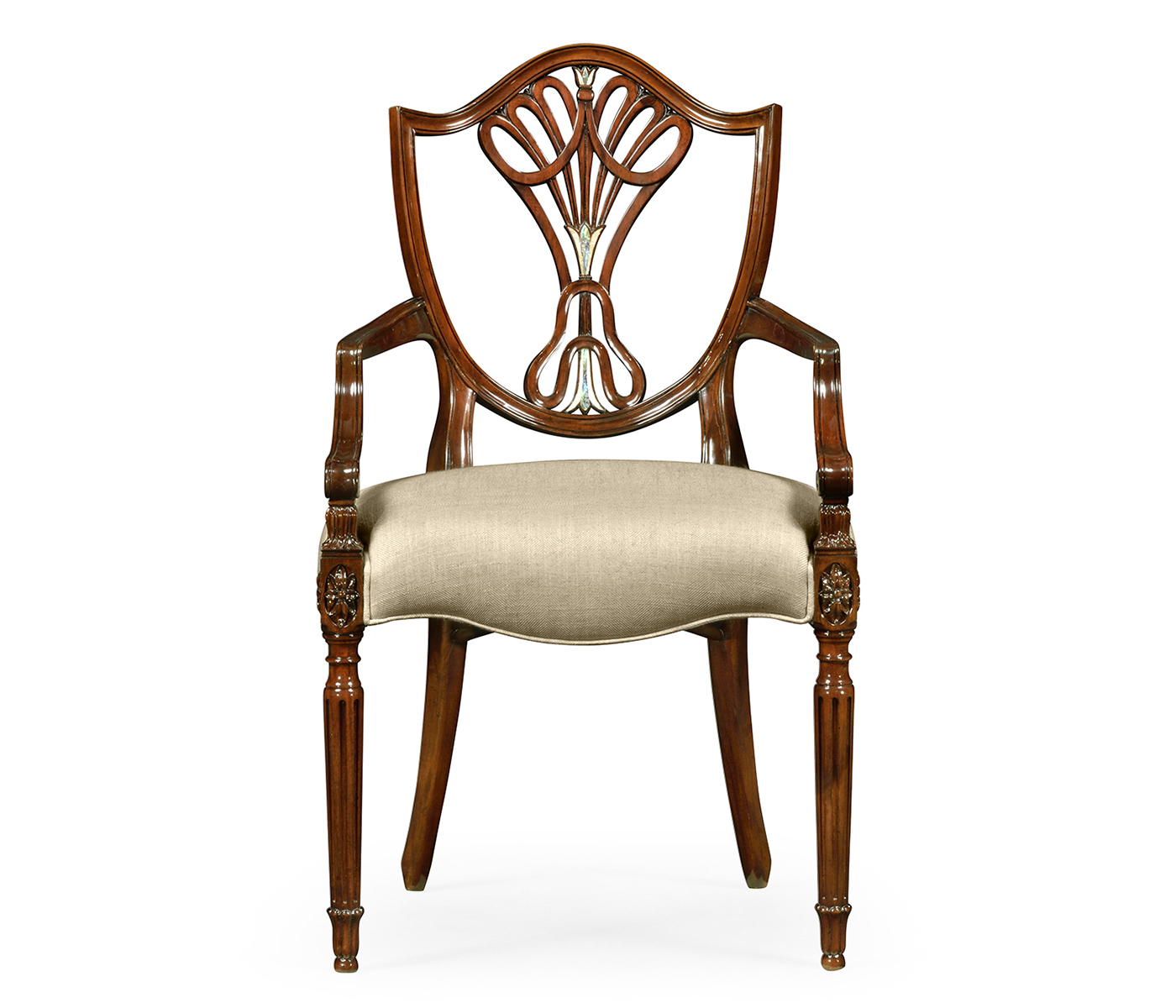 Sheraton Arm Chair with Shield Back in Mahogany High Gloss & Mop Details