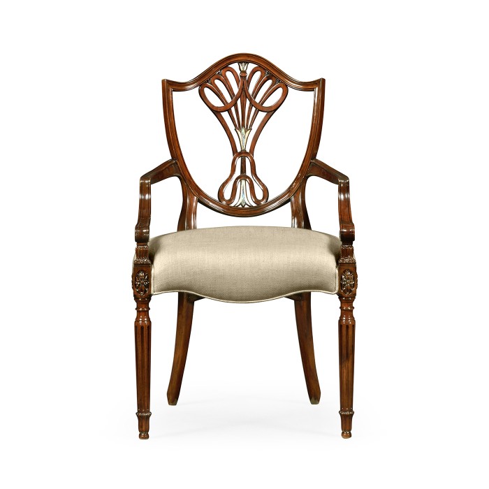 Sheraton Arm Chair with Shield Back in Mahogany High Gloss & Mop Details