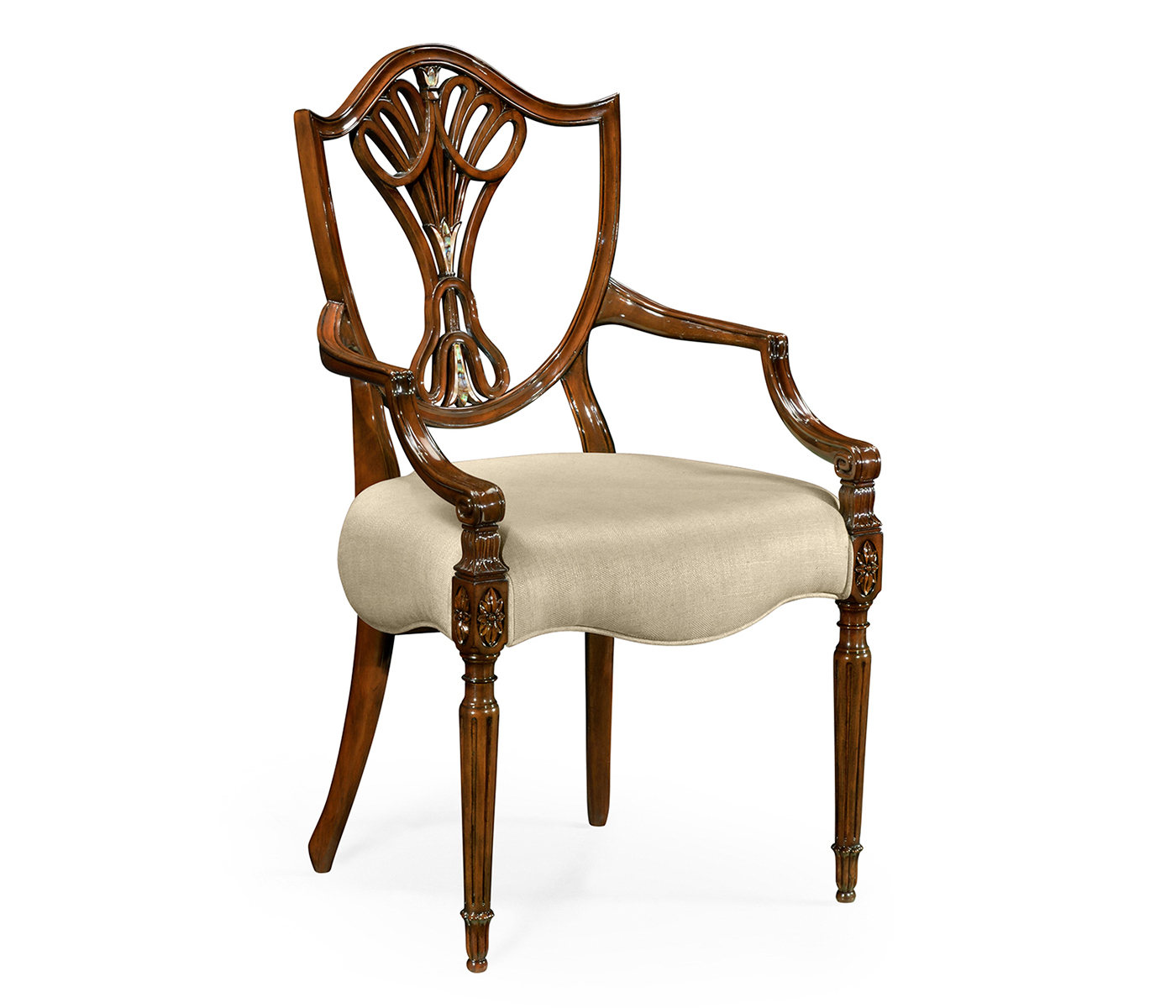 Sheraton Arm Chair with Shield Back in Mahogany High Gloss & Mop Details