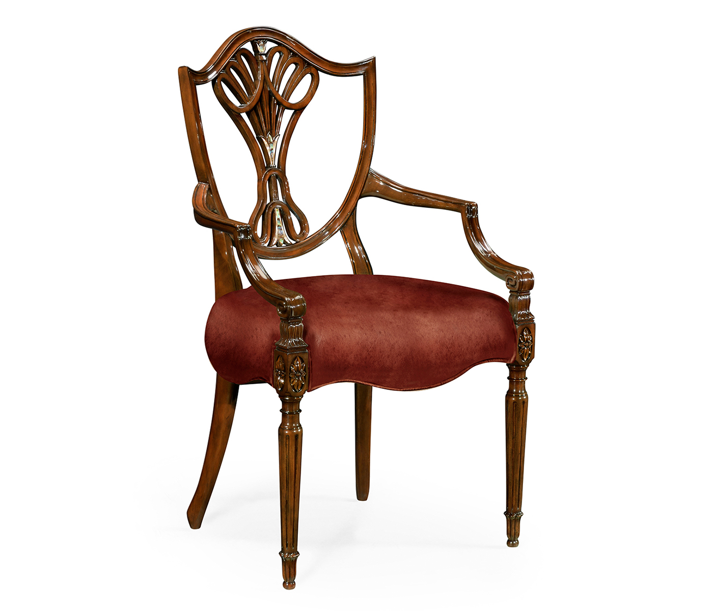 Sheraton Arm Chair with Shield Back in Mahogany High Gloss & Mop Details