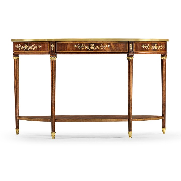 Large Demilune Console Table with Low Shelf