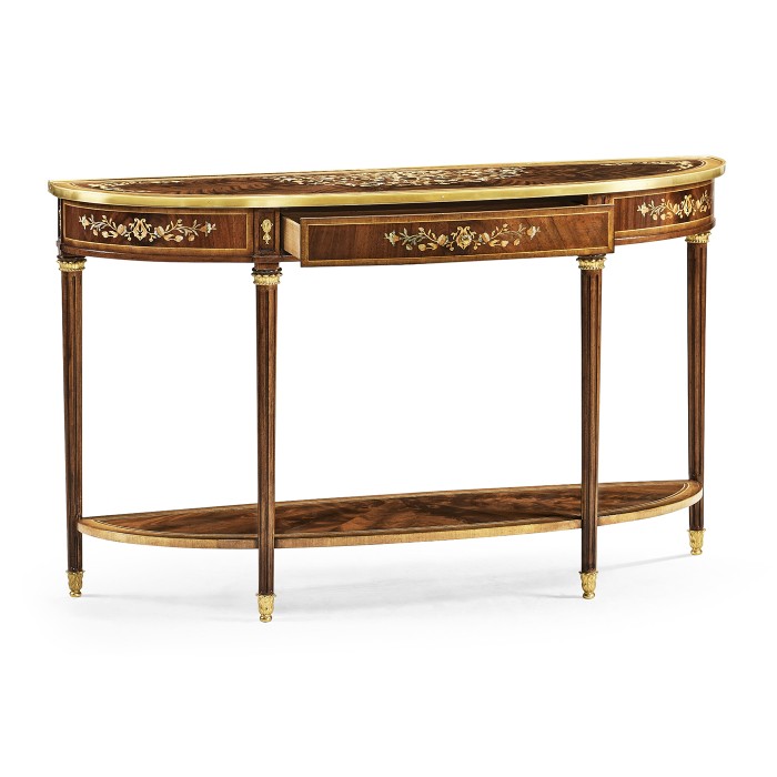 Large Demilune Console Table with Low Shelf