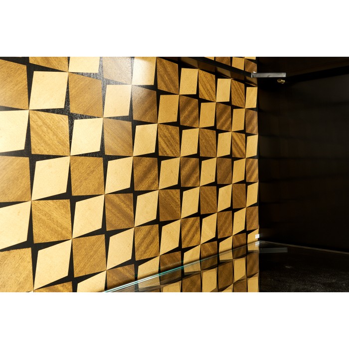 Black Bookcase with Interior Geometric Pattern