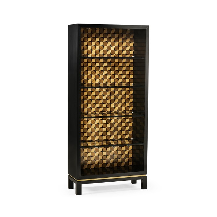 Black Bookcase with Interior Geometric Pattern