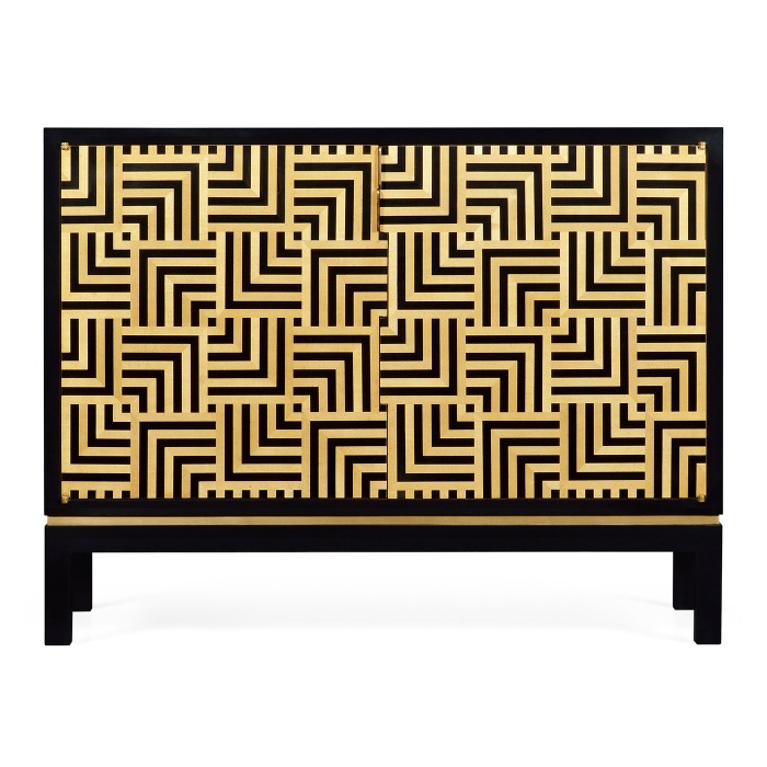 Black Storage Cabinet with Patterned Front