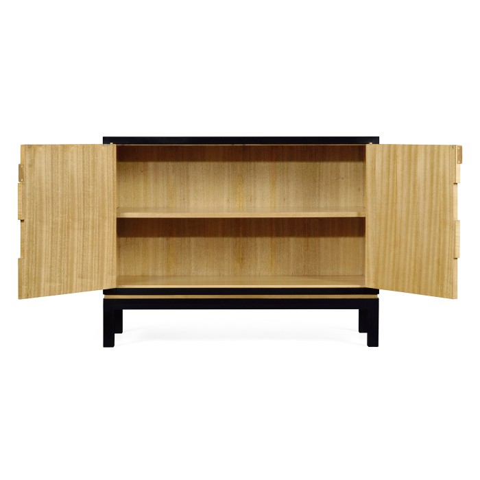 Black Storage Cabinet with Patterned Front