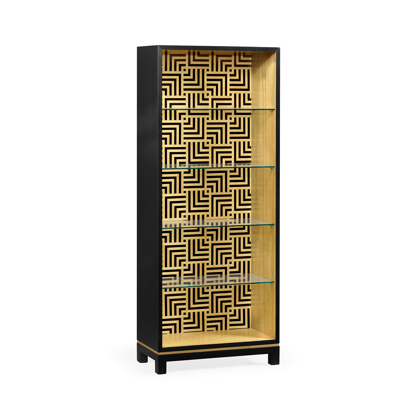 Black Display Cabinet with Interior Geometric Pattern