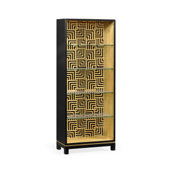 Black Display Cabinet with Interior Geometric Pattern