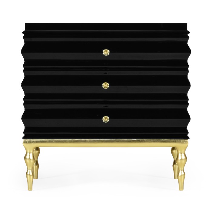Rippled Black Lacquer Chest of Drawers