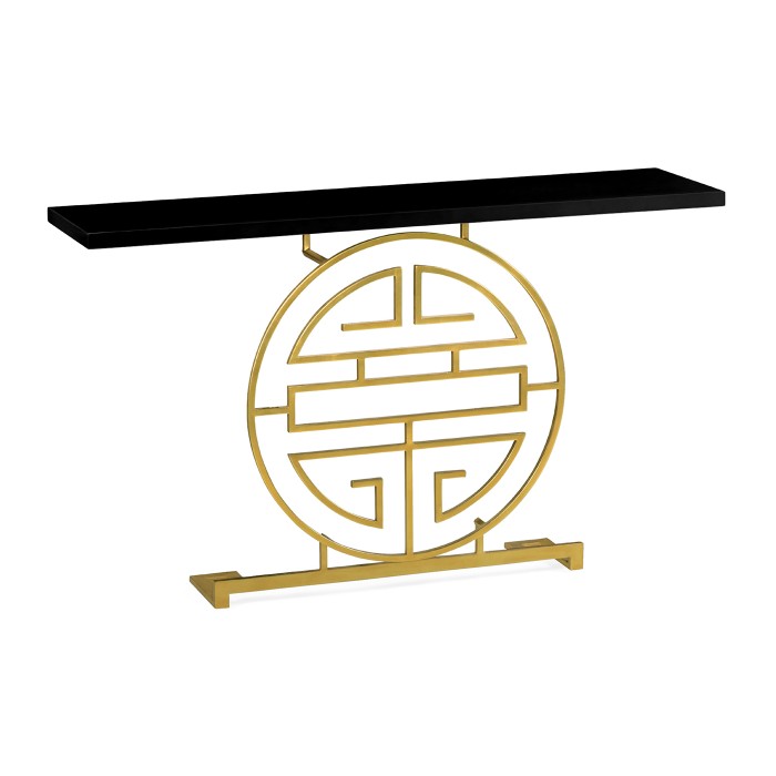 Gilded Oriental Medallion Smoky Black Console Table 