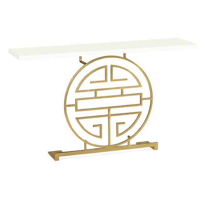 Gilded Oriental Medallion White Console Table 
