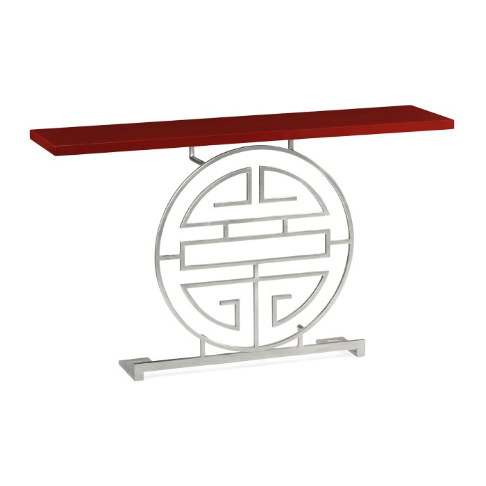 Silver Oriental Medallion Emperor Red Console Table 