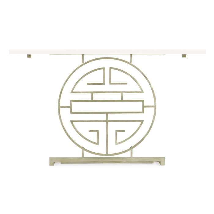 Silver Oriental Medallion White Console Table 