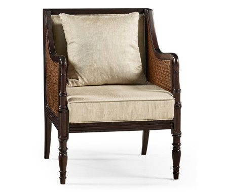Bergere Brown Rattan Matte Sides & Back Occasional Chair
